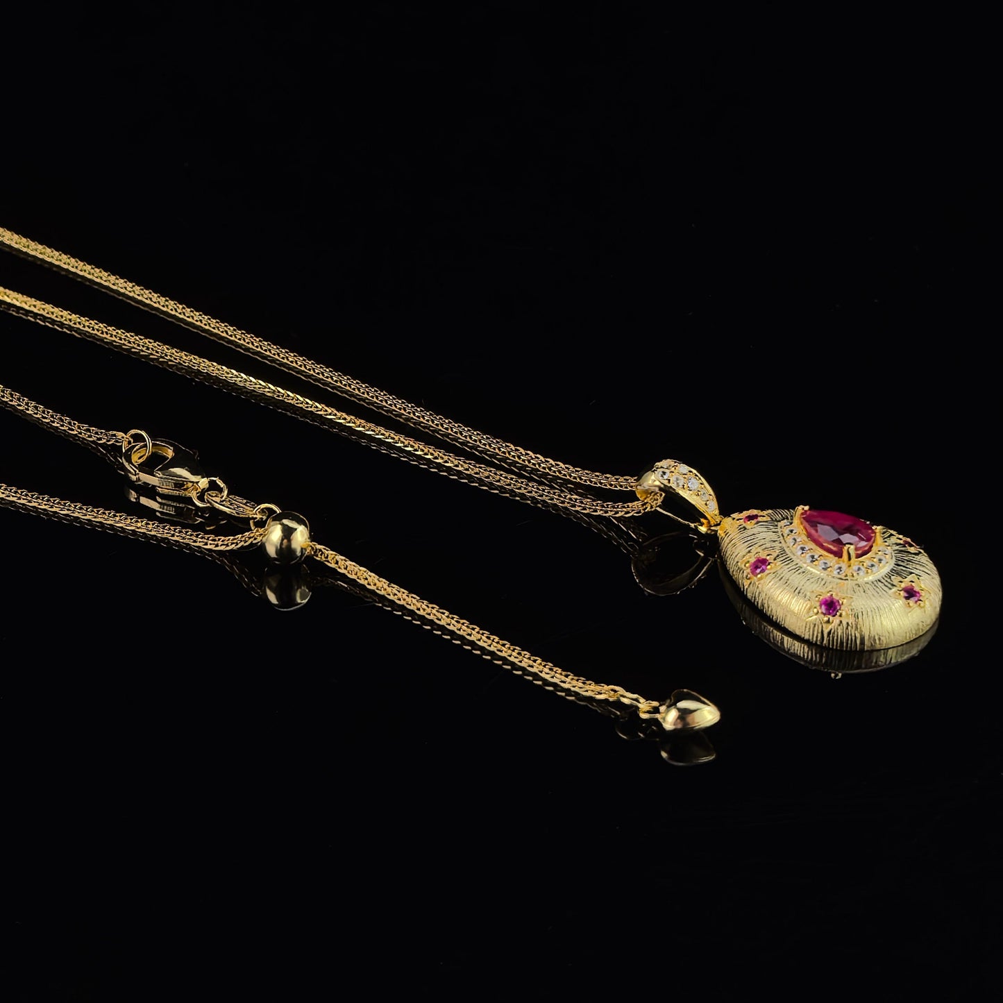 Vintage Ruby Pendant Necklace – 18K Gold-Plated Sterling Silver, Pear-Cut