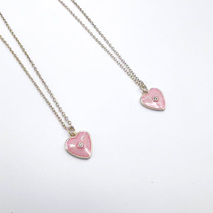 Pink Heart Pendant Necklace – 18K Gold-Plated Tiny Minimalist Layering Jewelry