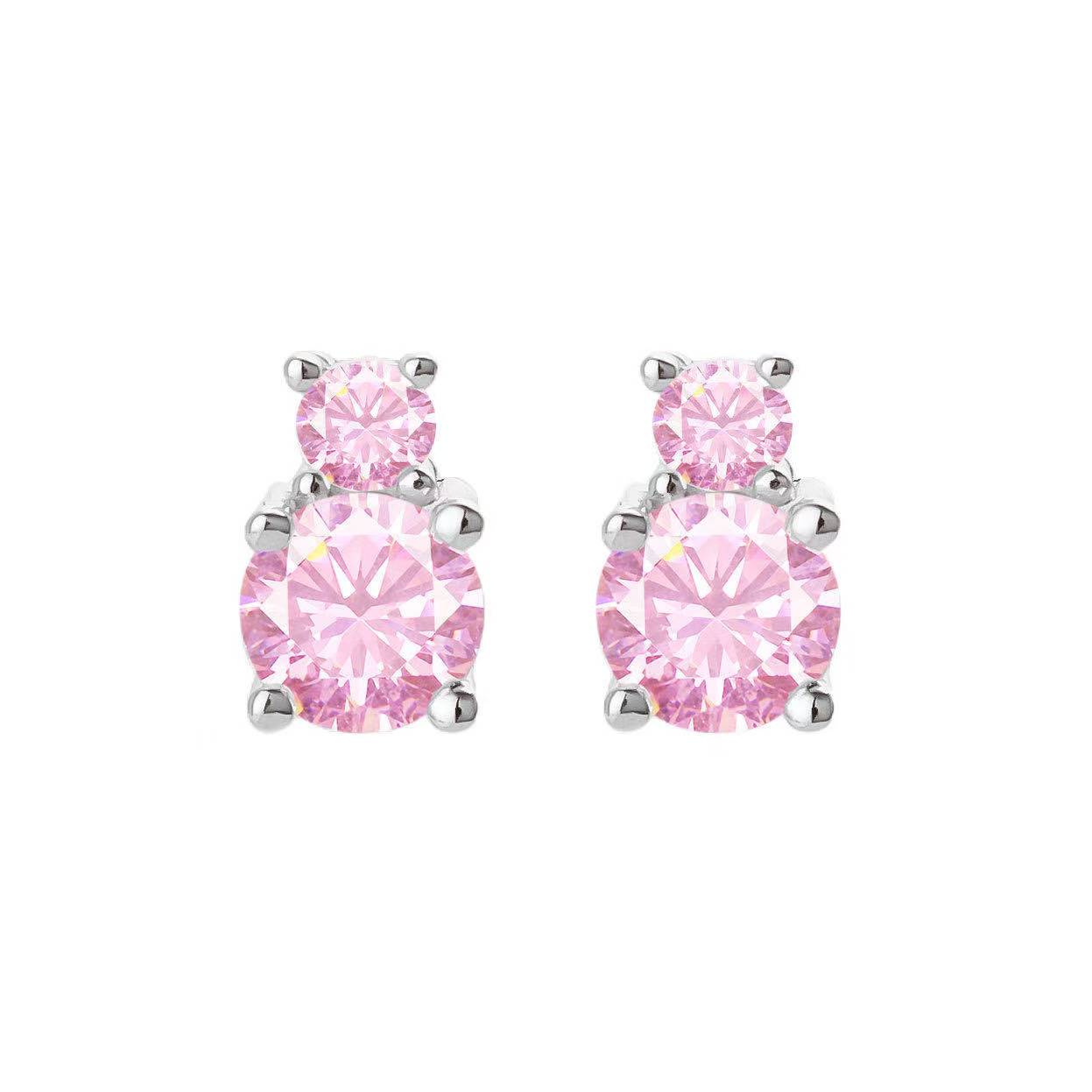 Pink Sterling Silver Ear Studs – Crystal Design, Multiple Styles