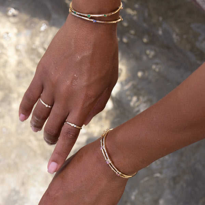 Twilight Gleam Thin Bangle – Gold-Plated Bracelet with White or Pink Zircon