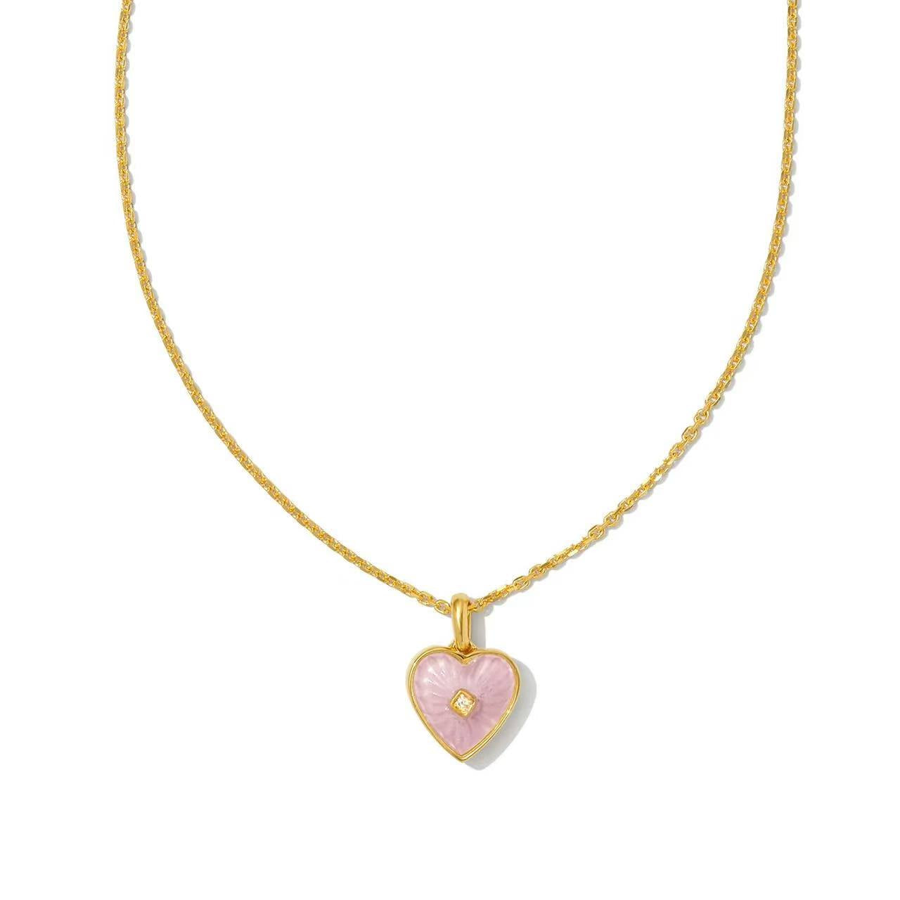 Pink Heart Pendant Necklace – 18K Gold-Plated Tiny Minimalist Layering Jewelry