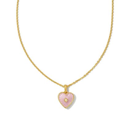 Pink Heart Pendant Necklace – 18K Gold-Plated Tiny Minimalist Layering Jewelry