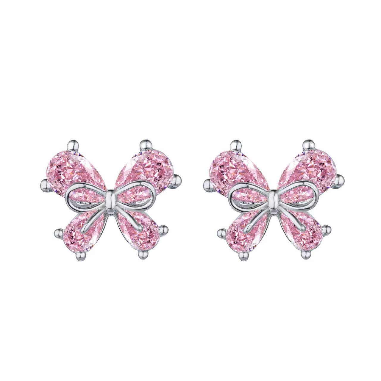 Pink Sterling Silver Ear Studs – Crystal Design, Multiple Styles