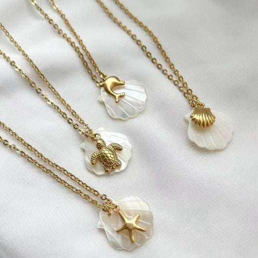 Yesalna Shell Necklace for Women – Adjustable Beach Jewelry with Starfish or Turtle Charm, Shiny Summer Accessory for Weddings, Parties & Gifts
