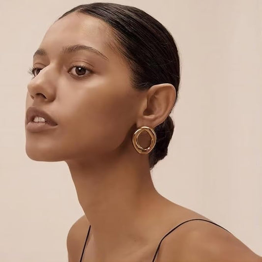 Chunky Irregular Hoop Earrings – Gold or Silver | Tarnish-Free Stainless Steel by Yesalna