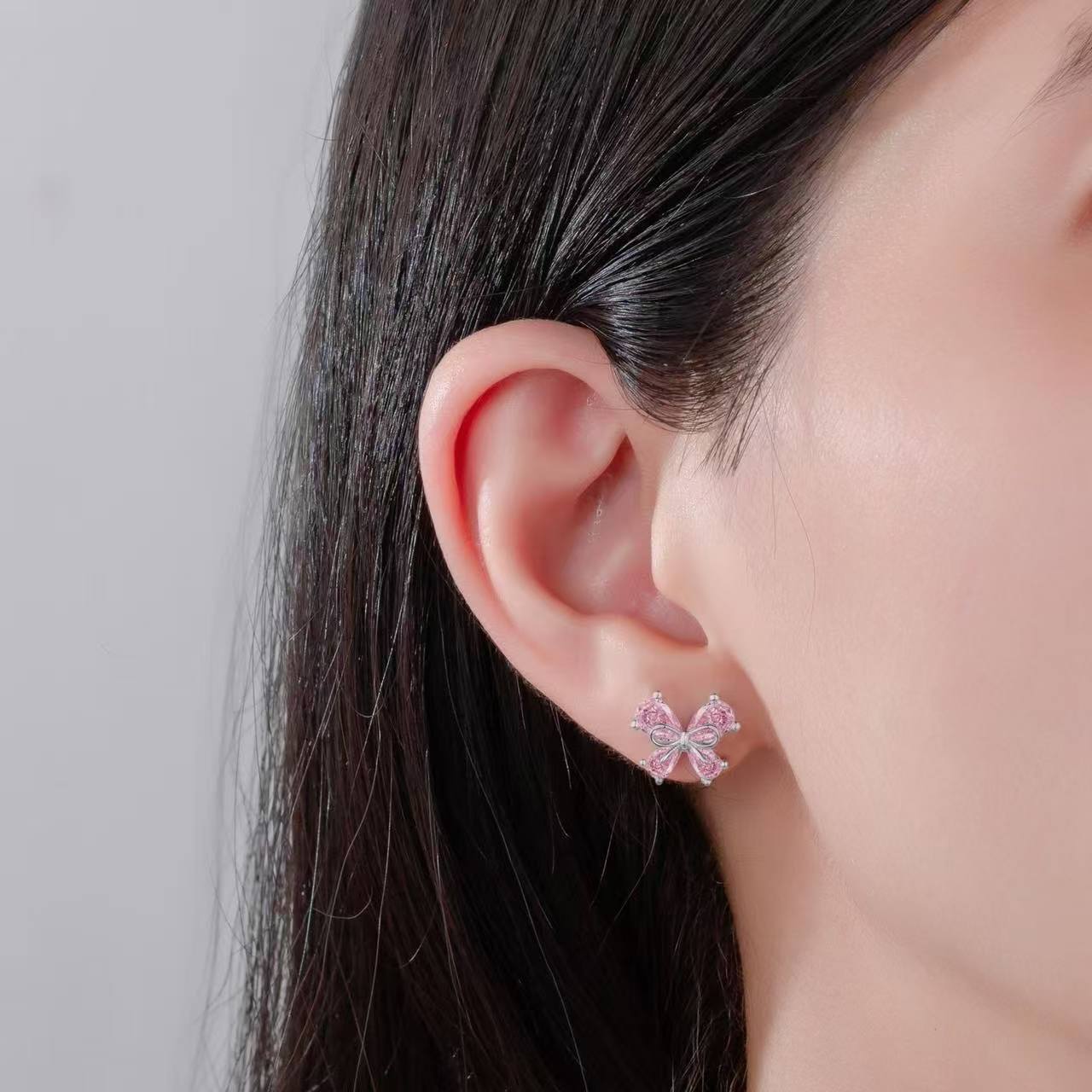 Pink Sterling Silver Ear Studs – Crystal Design, Multiple Styles