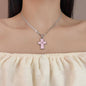 Double Cross Pendant Necklace – Silver Snake Chain with White or Pink Charm | Yesalna