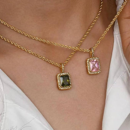 Pink Heart Pendant Necklace – 18K Gold-Plated Vintage Style on Rope Chain | Yesalna
