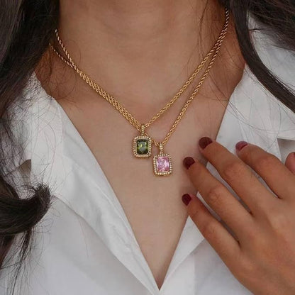 Pink Heart Pendant Necklace – 18K Gold-Plated Vintage Style on Rope Chain | Yesalna