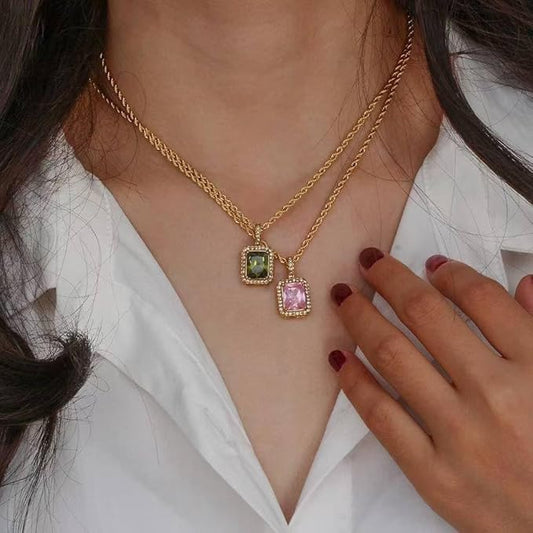Pink Heart Pendant Necklace – 18K Gold-Plated Vintage Style on Rope Chain | Yesalna