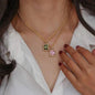 Pink Heart Pendant Necklace – 18K Gold-Plated Vintage Style on Rope Chain | Yesalna