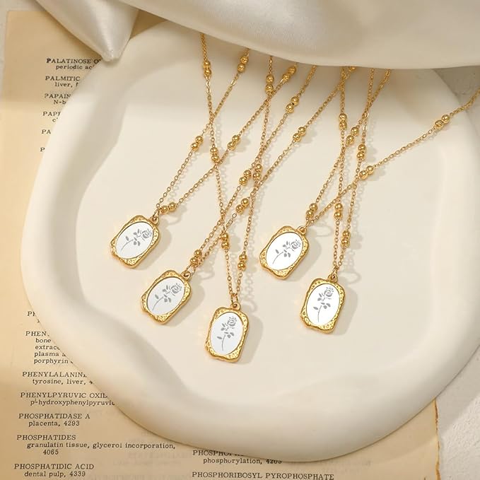 Gold & Silver Rose Pattern Pendant Necklace – 18K Plated Tarnish-Free Jewelry