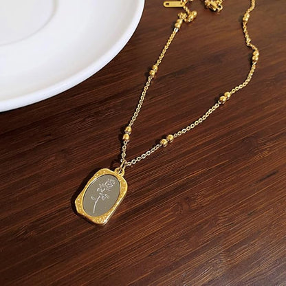 Gold & Silver Rose Pattern Pendant Necklace – 18K Plated Tarnish-Free Jewelry