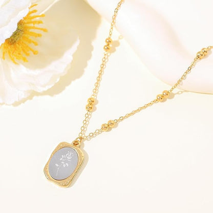 Gold & Silver Rose Pattern Pendant Necklace – 18K Plated Tarnish-Free Jewelry