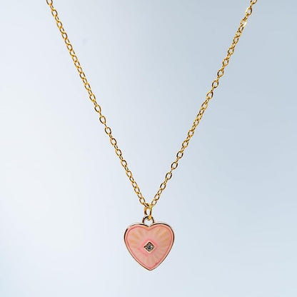 Pink Heart Pendant Necklace – 18K Gold-Plated Tiny Minimalist Layering Jewelry
