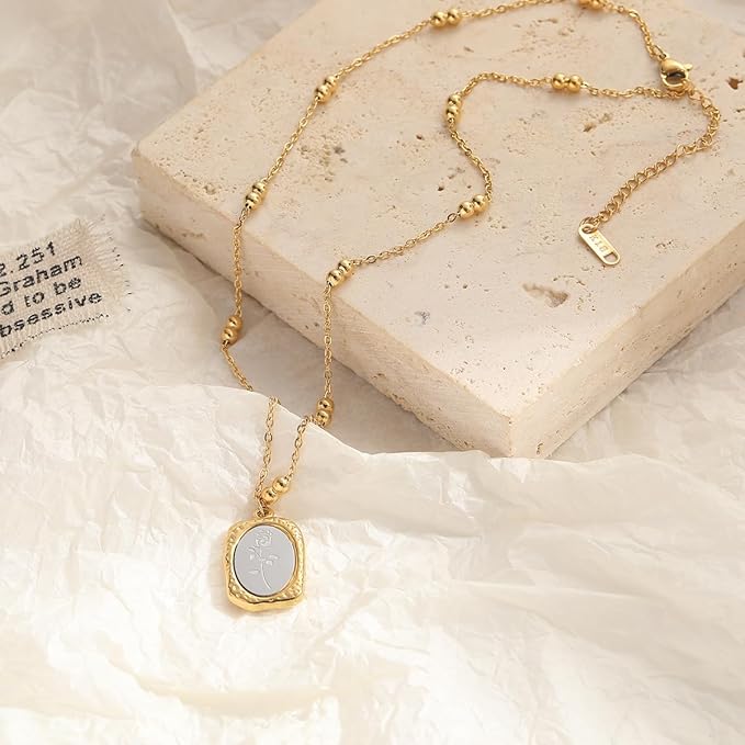 Gold & Silver Rose Pattern Pendant Necklace – 18K Plated Tarnish-Free Jewelry