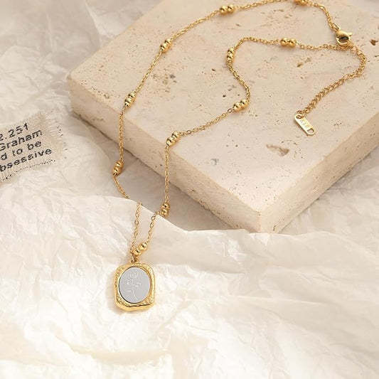 Gold & Silver Rose Pattern Pendant Necklace – 18K Plated Tarnish-Free Jewelry