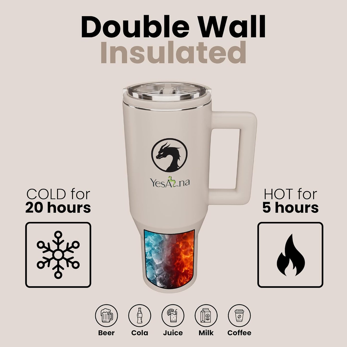 40oz Insulated Tumbler with Straw & Handle – Leak-Proof Stainless Steel