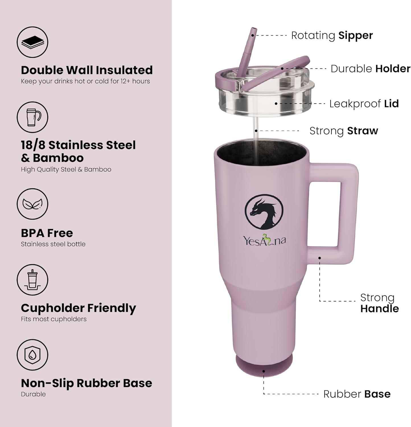 40oz Insulated Tumbler with Straw & Handle – Leak-Proof Stainless Steel