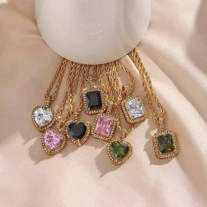Pink Heart Pendant Necklace – 18K Gold-Plated Vintage Style on Rope Chain | Yesalna