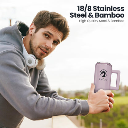 40oz Insulated Tumbler with Straw & Handle – Leak-Proof Stainless Steel