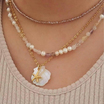 Yesalna Shell Necklace for Women – Adjustable Beach Jewelry with Starfish or Turtle Charm, Shiny Summer Accessory for Weddings, Parties & Gifts