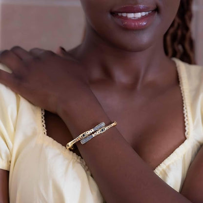 Yesalna Geometric Gold-Plated Bangle Bracelet for Women – Adjustable Open Cuff Design, Tarnish-Resistant Fashion Jewelry