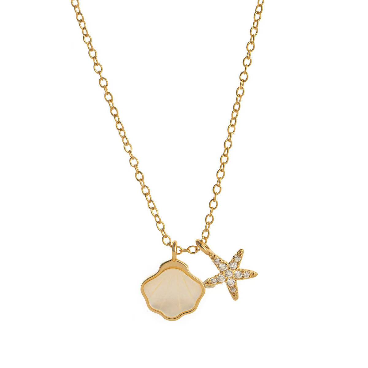 Summer Shell Pendant Necklace – Gold-Plated with Starfish, Heart, or Fairy Wing Charm