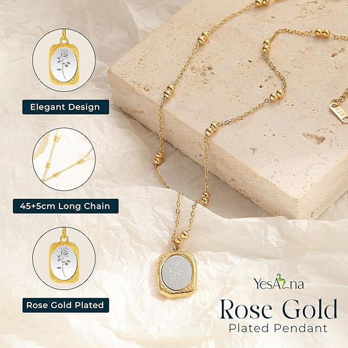 Gold & Silver Rose Pattern Pendant Necklace – 18K Plated Tarnish-Free Jewelry