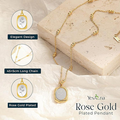 Gold & Silver Rose Pattern Pendant Necklace – 18K Plated Tarnish-Free Jewelry