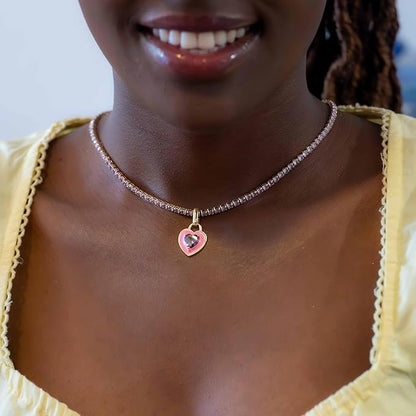 Pink Diamond Heart Choker With Tennis Chain