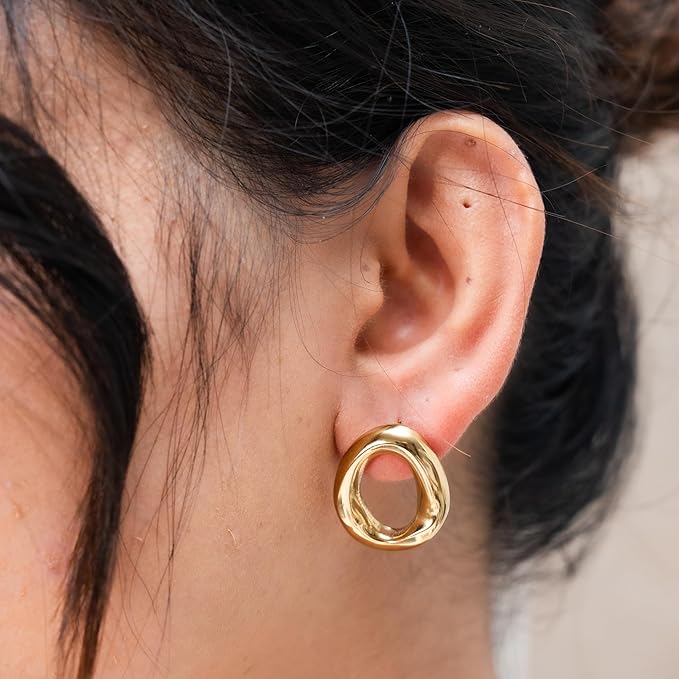 Chunky Irregular Hoop Earrings – Gold or Silver | Tarnish-Free Stainless Steel by Yesalna