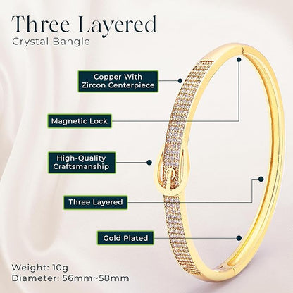 Three-Layered Gold-Plated Crystal Bangle – Elegant Tarnish-Free Bracelet for Women, Perfect Gift Jewelry