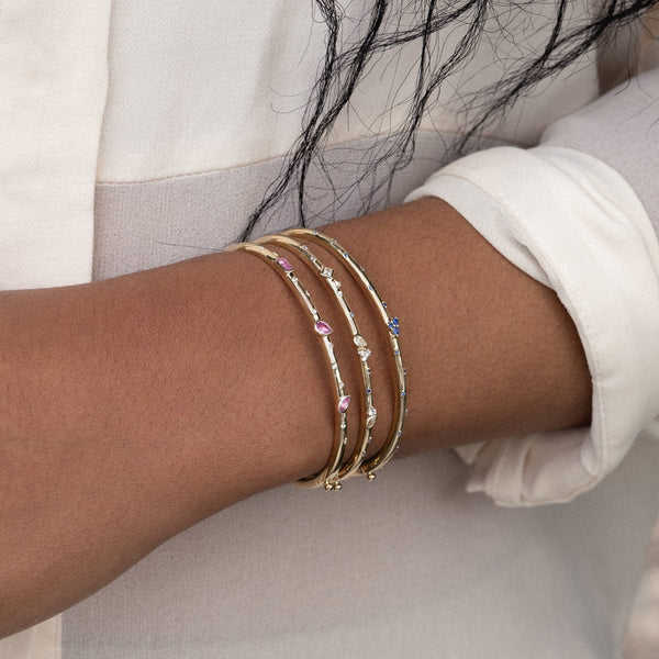 Twilight Gleam Thin Bangle – Gold-Plated Bracelet with White or Pink Zircon