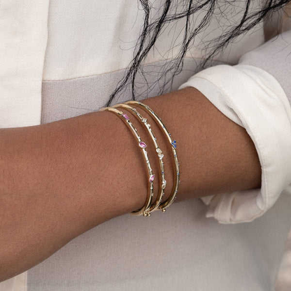 Twilight Gleam Thin Bangle – Gold-Plated Bracelet with White or Pink Zircon