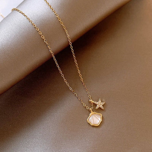 Summer Shell Pendant Necklace – Gold-Plated with Starfish, Heart, or Fairy Wing Charm