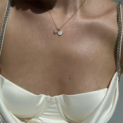 Summer Shell Pendant Necklace – Gold-Plated with Starfish, Heart, or Fairy Wing Charm