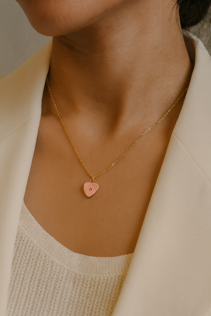 Pink Heart Pendant Necklace – 18K Gold-Plated Tiny Minimalist Layering Jewelry