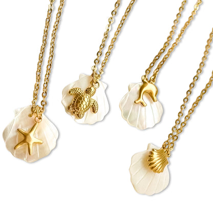 Yesalna Shell Necklace for Women – Adjustable Beach Jewelry with Starfish or Turtle Charm, Shiny Summer Accessory for Weddings, Parties & Gifts