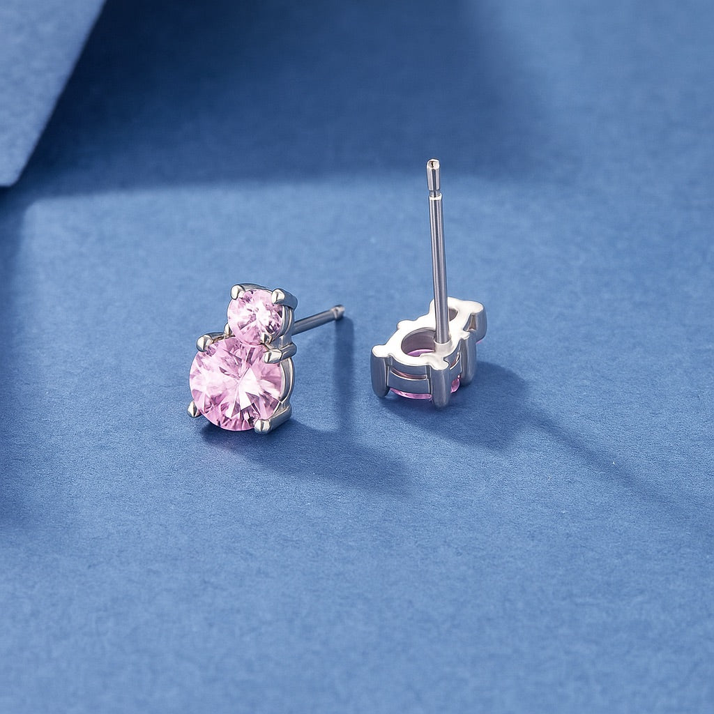 Pink Sterling Silver Ear Studs – Crystal Design, Multiple Styles
