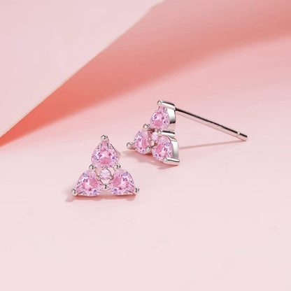 Pink Sterling Silver Ear Studs – Crystal Design, Multiple Styles