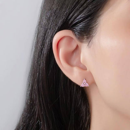 Pink Sterling Silver Ear Studs – Crystal Design, Multiple Styles