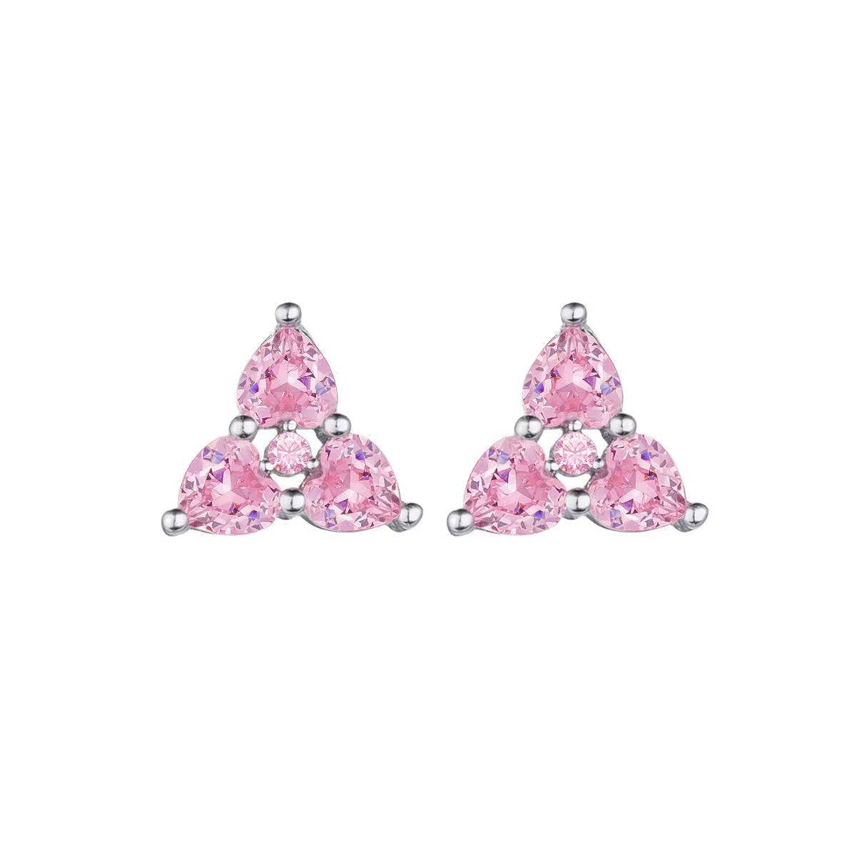 Pink Sterling Silver Ear Studs – Crystal Design, Multiple Styles