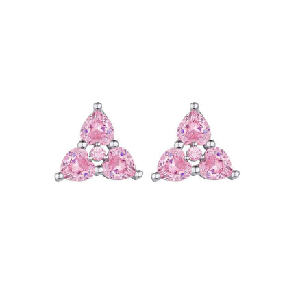 Pink Sterling Silver Ear Studs – Crystal Design, Multiple Styles