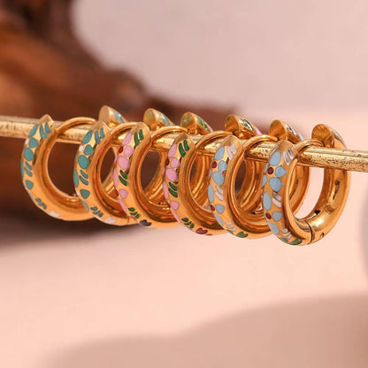 Pink Enamel Gold Hoop Earrings