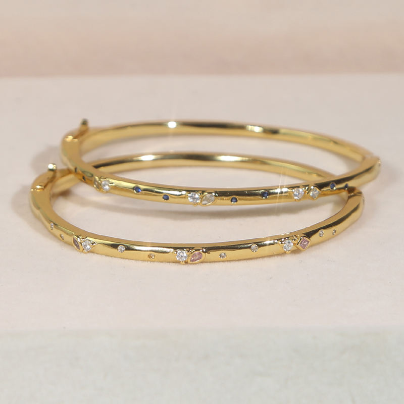 Twilight Gleam Thin Bangle – Gold-Plated Bracelet with White or Pink Zircon
