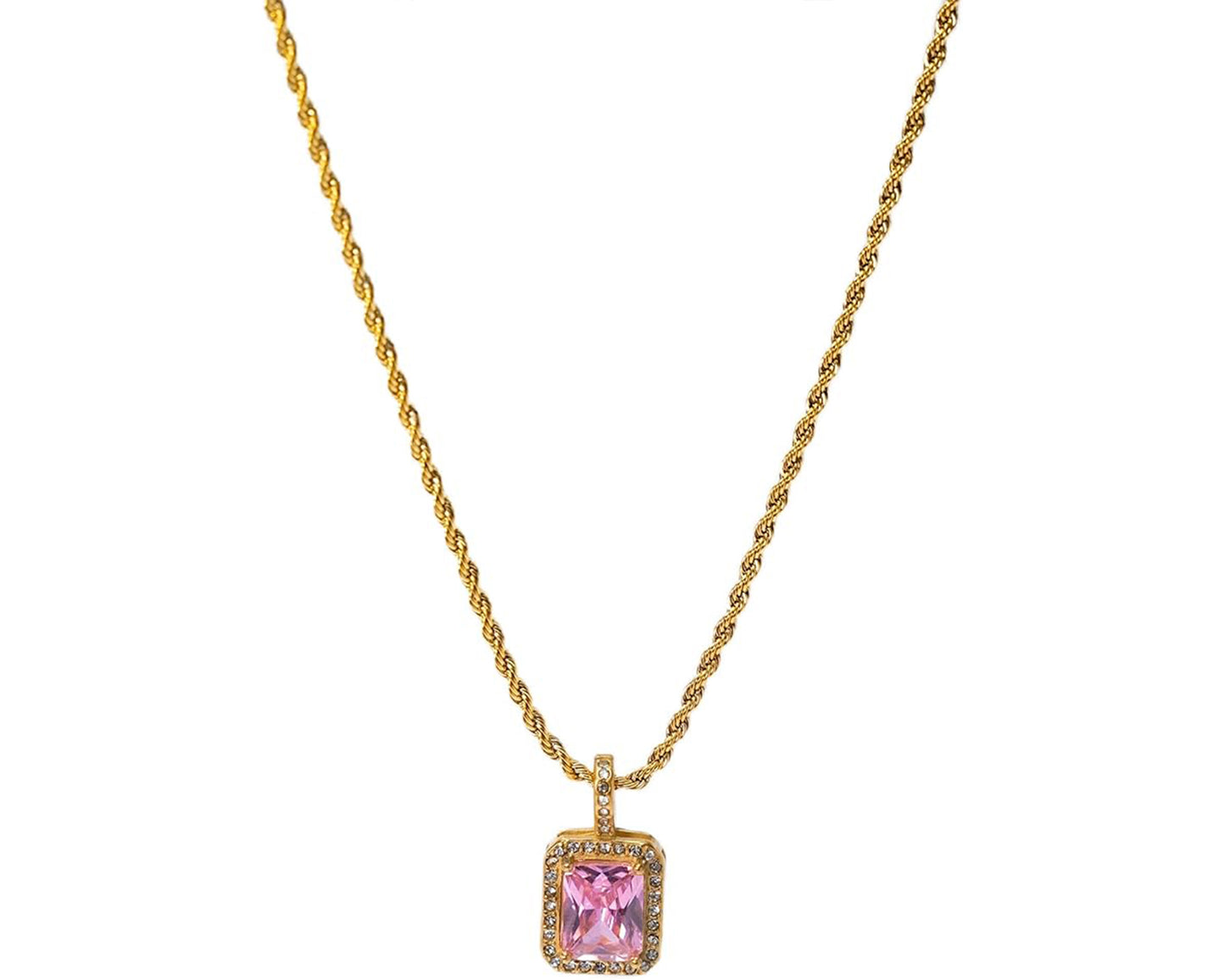 “Close-up of pink heart gold necklace for women – romantic and dainty”


