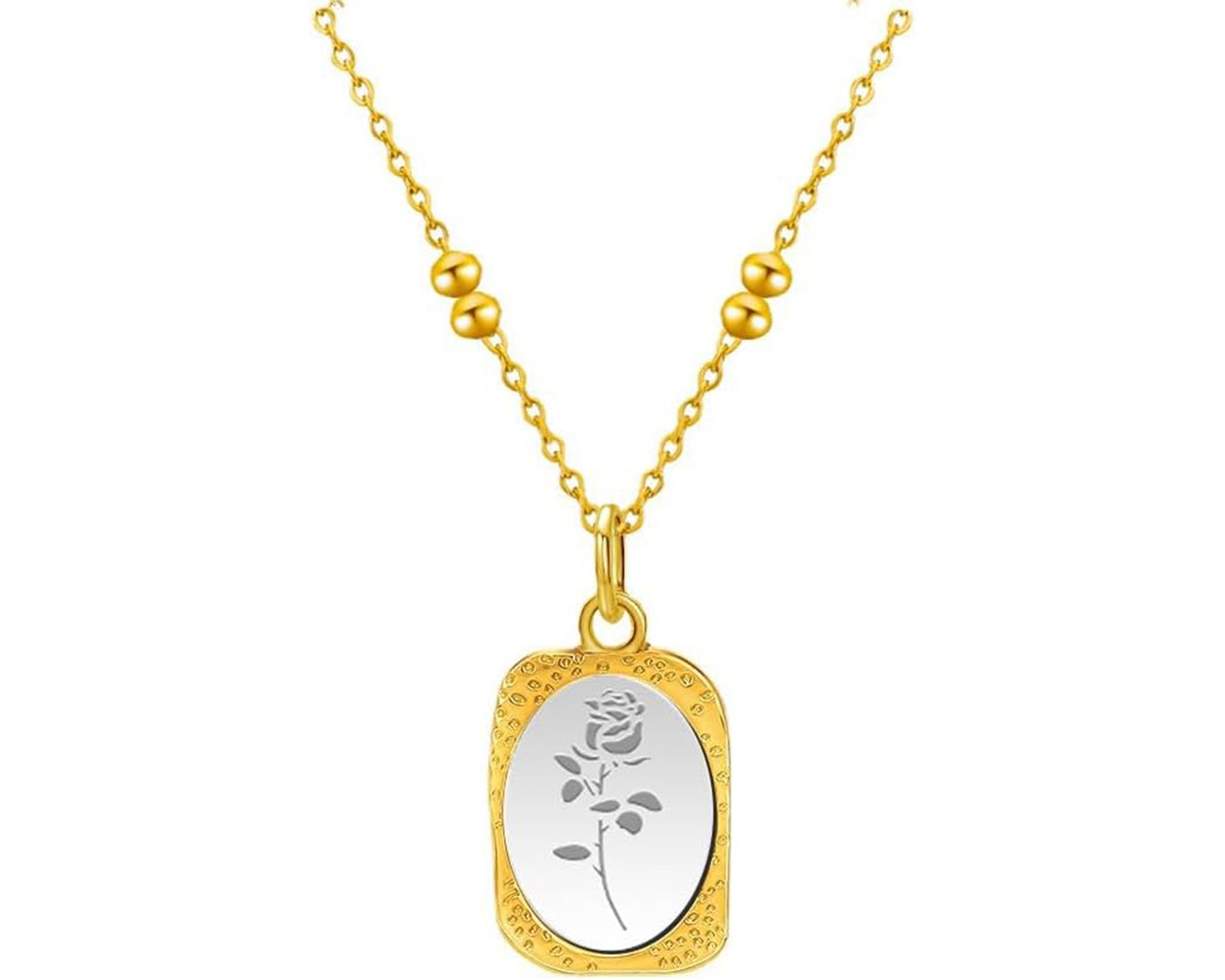 Gold & Silver Rose Pattern Pendant Necklace – 18K Plated Tarnish-Free Jewelry