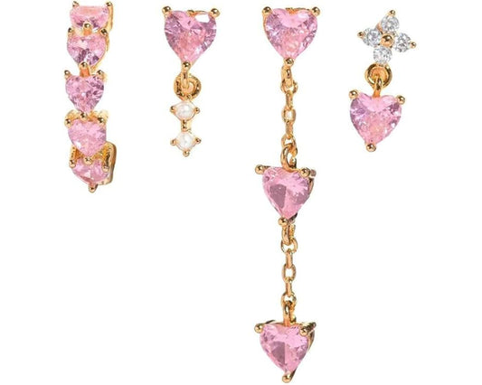 Pink Heart Stud Earrings Set – 18K Gold-Plated Tiny Everyday Jewelry
